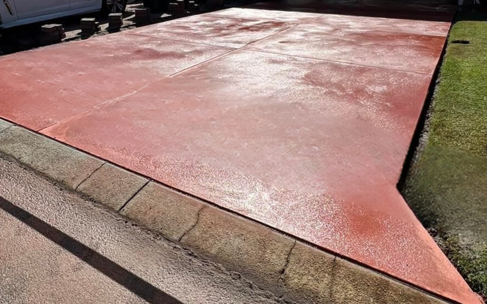 Coloured concrete driveway with oxide through the mix, East Maitland